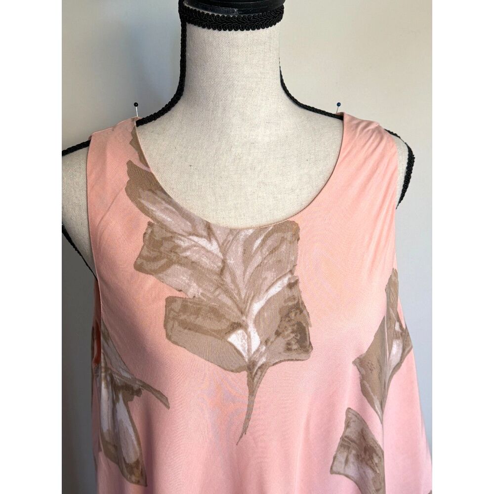 NEW Joan Vass Pink Tropical Print Layered Dress Med Asymmetrical Hem